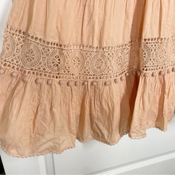 Ulla Johnson Nora Blush Pink Crochet Trim Pom Pom Flutter Sleeve Trapeze Dress - Picture 12 of 13
